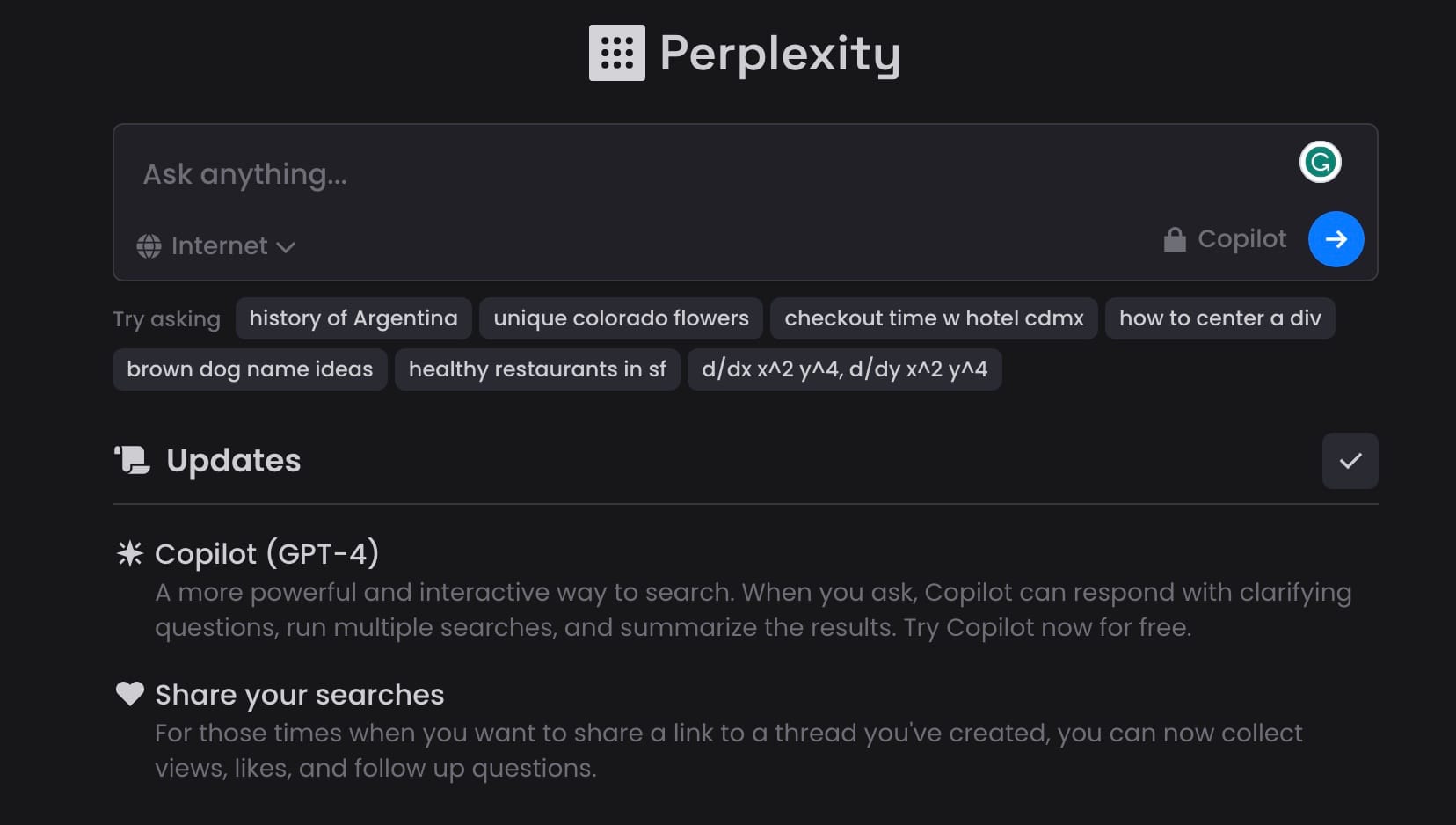 Screenshot di Perplexity AI