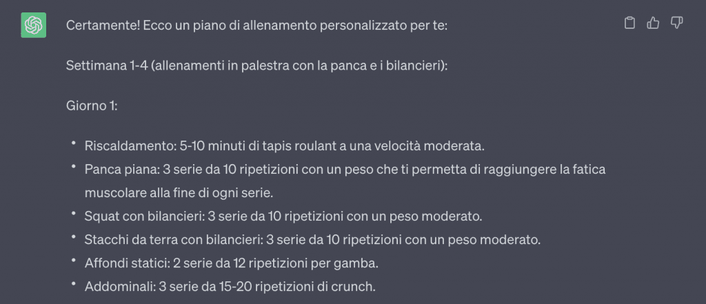 Creare un piano di allenamento personalizzato con IA