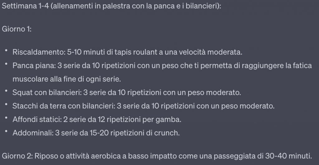 Piano di allenamento con l'intelligenza artificiale