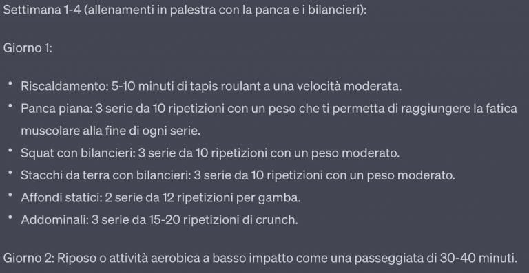 Piano di allenamento con l'intelligenza artificiale