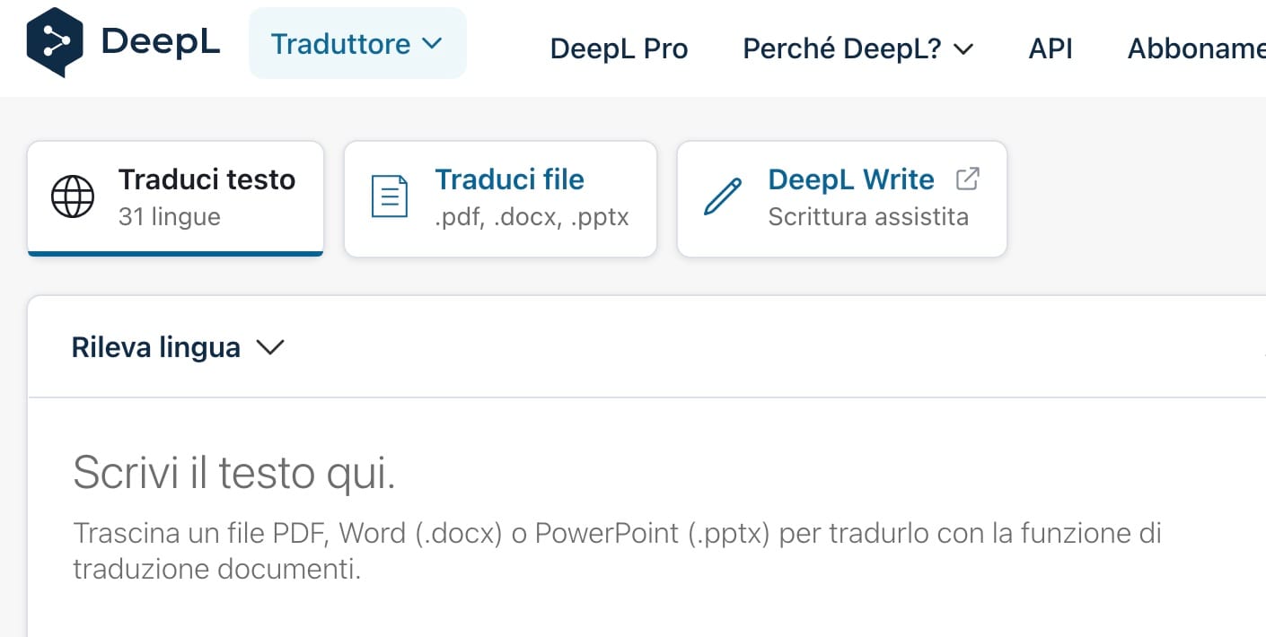 Screenshot di DeepL