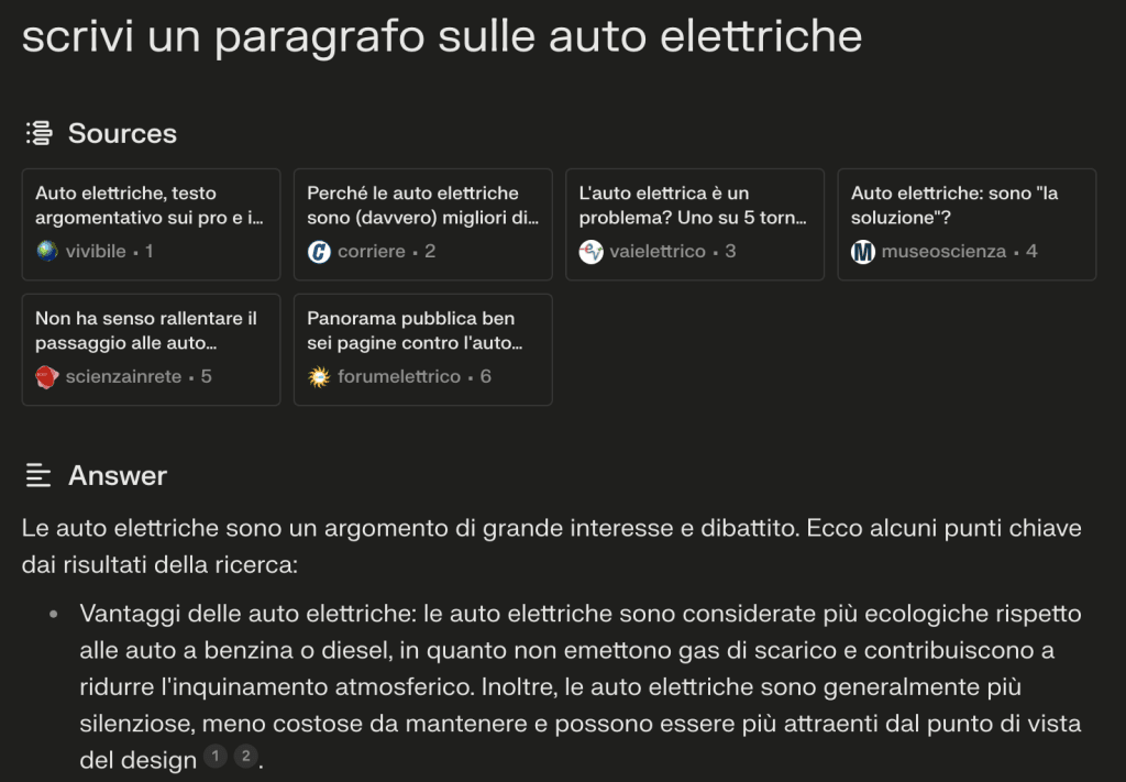 Funzioni di scrittura di Perplexity AI