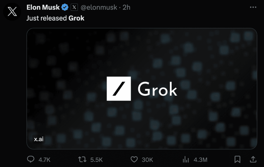annuncio di Grok, competitor di ChatGPT