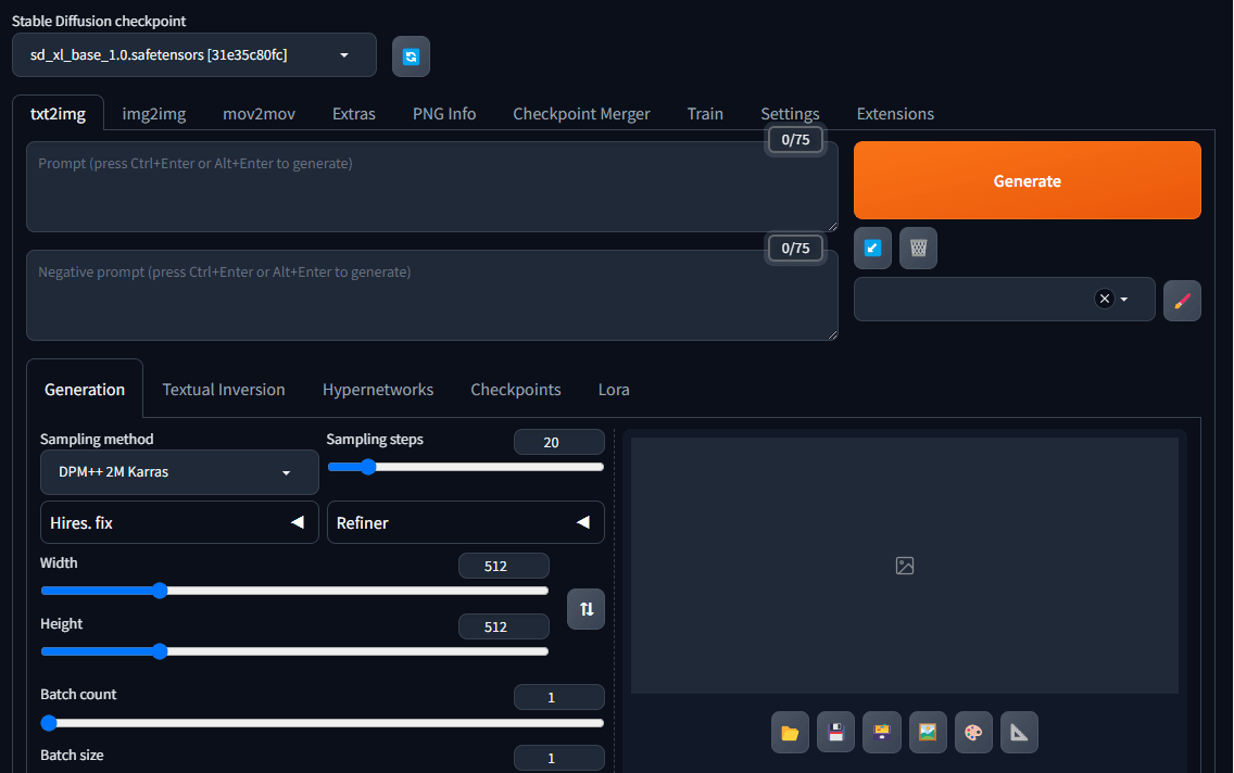 Screenshot di Automatic1111 (SDWU)